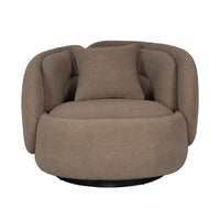 Tulip Blossom Boucle Swivel Lounge Armchair in Soft Butter Cream/Black Sesame/Olive