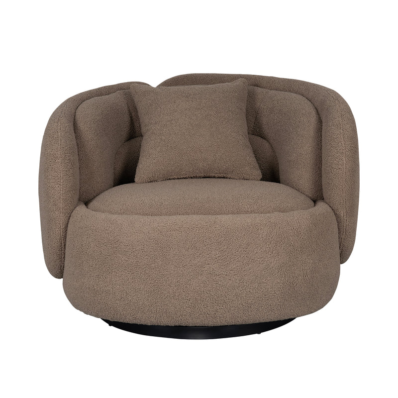 Tulip Blossom Boucle Swivel Lounge Armchair in Soft Butter Cream/Black Sesame/Olive