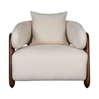 Luna Loop Boucle Armchair with Wooden Armrest in Afternoon Brown / Butter Cream