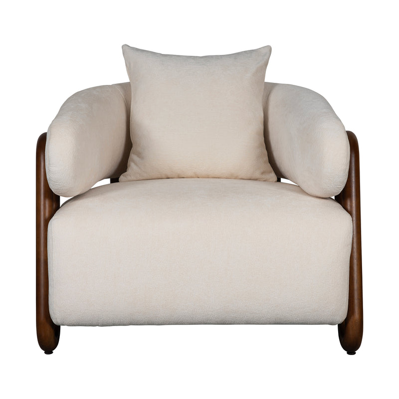 Luna Loop Boucle Armchair with Wooden Armrest in Afternoon Brown / Butter Cream