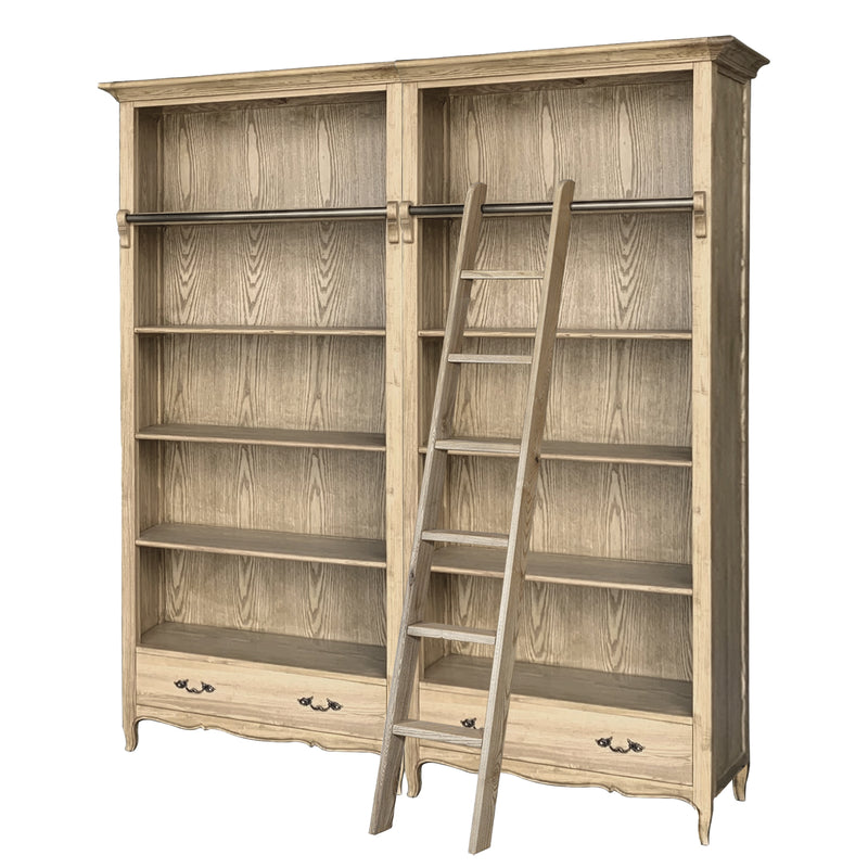 French Provincial Provence Extendable Library Bookcase Natural Ash with Ladder