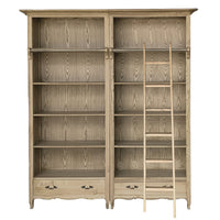 French Provincial Provence Extendable Library Bookcase Natural Ash with Ladder