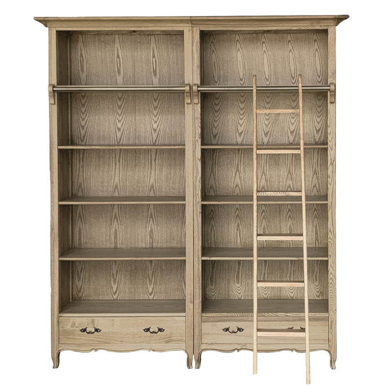 French Provincial Provence Extendable Library Bookcase Natural Ash with Ladder
