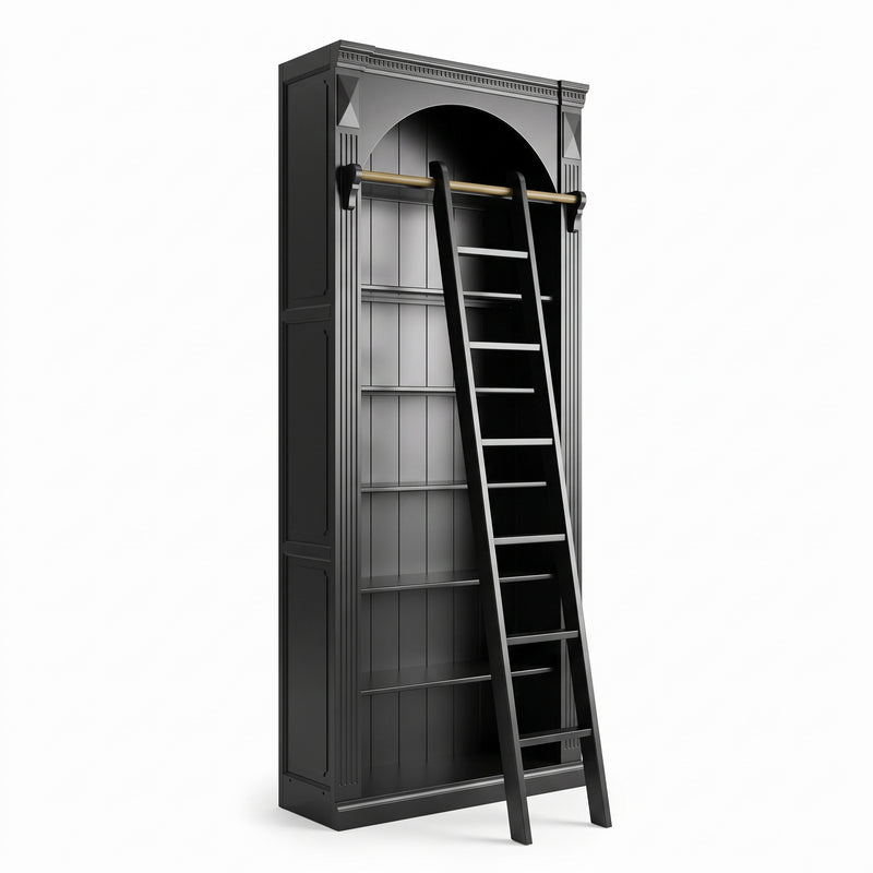 Hamptons Heritage Open Library Arched Extendable Bookshelf/Bookcase with Ladder 100cm - 300cm Wide