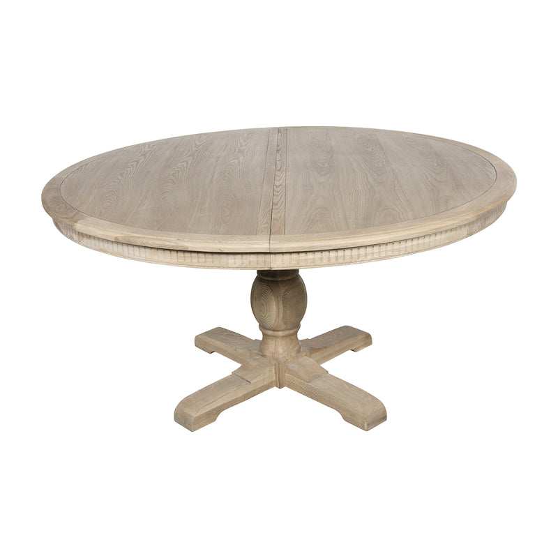 New England Hamptons Round Dining Table with Dentil Molding in Natural Ash Pedestal Base 150cm-190cm