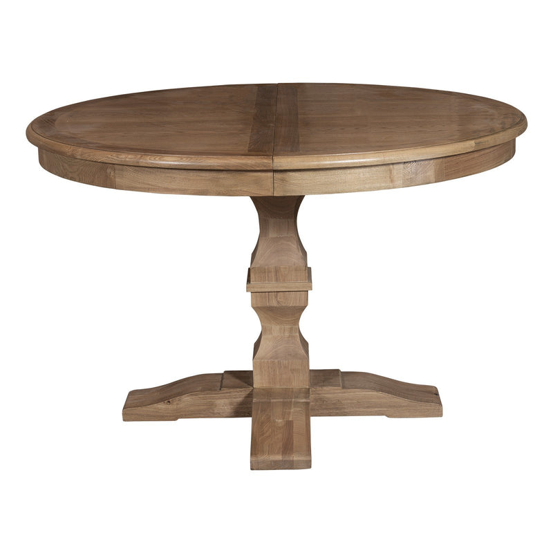 French Provincial Farmhouse Oak Extendable Round Pedestal Dining Table