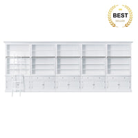 Hamptons Halifax Open Extendable Bookcase with Ladder 486-604cm