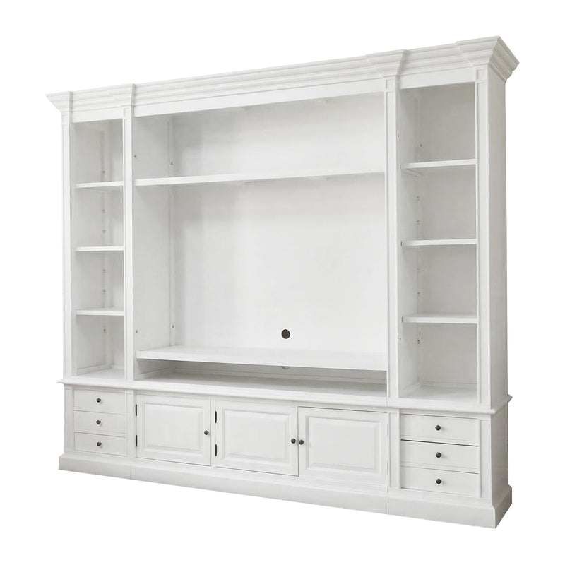 Hamptons Coastal White Entertainment Unit Cabinet with Optional Solid Hardwood Upgrade