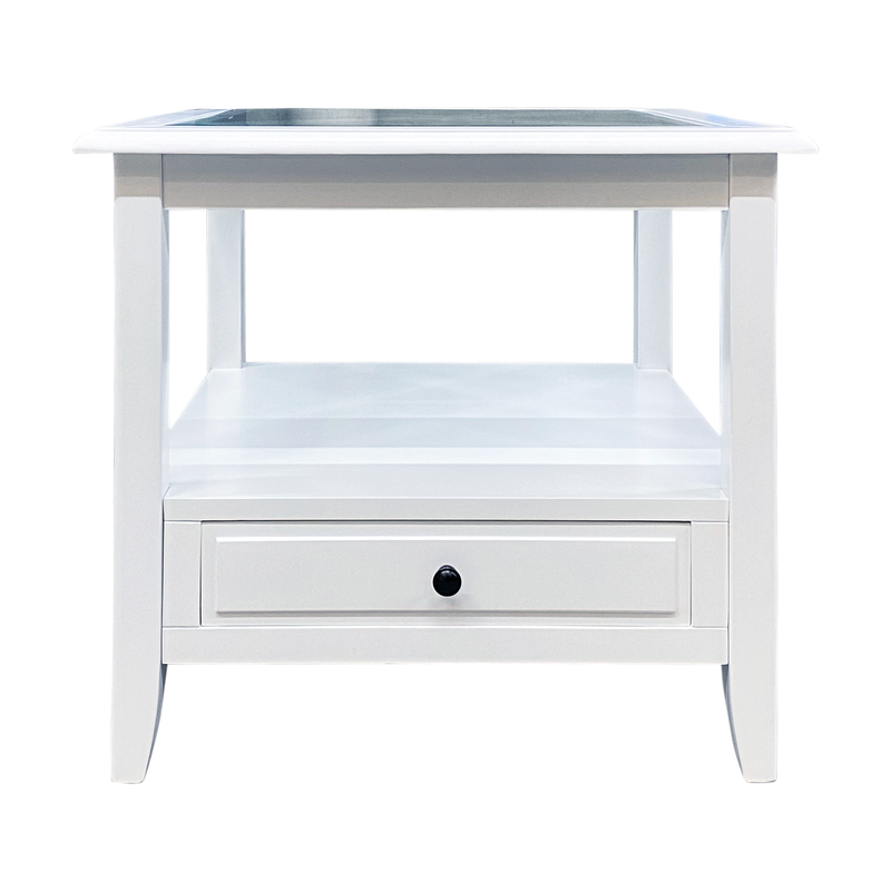 Hamptons Coastal 1 Drawer Glass Cross Side Table