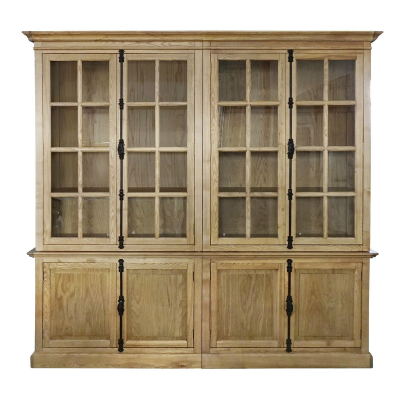 French Provincial Casement Double Glass Door Display Buffet and Hutch Cabinet Bookcase