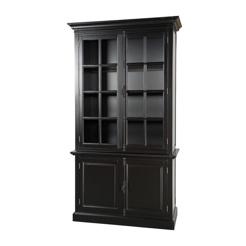 French Provincial Casement Double Glass Door Display Buffet and Hutch Cabinet Bookcase