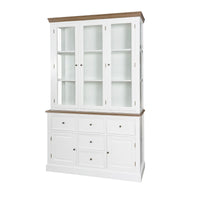 Hamptons Coastal Hutch and Buffet 5 Drawer Glass Display Cabinet