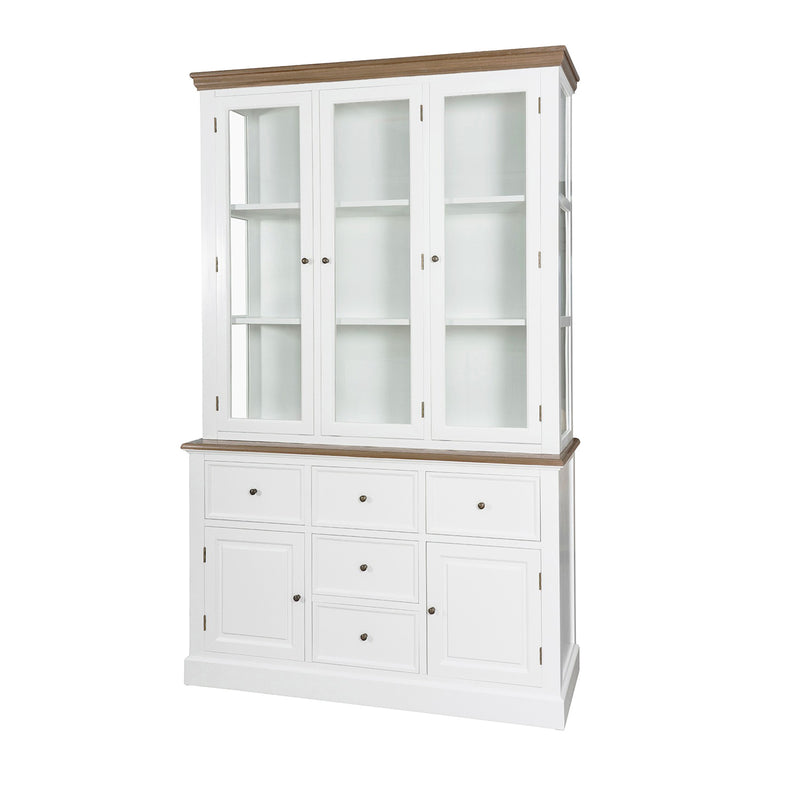 Hamptons Coastal Hutch and Buffet 5 Drawer Glass Display Cabinet