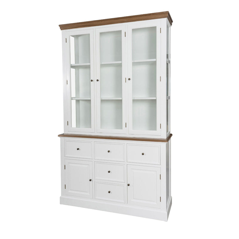 Hamptons Coastal Hutch and Buffet 5 Drawer Glass Display Cabinet