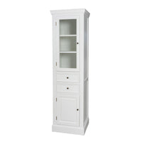 Hamptons Coastal Tall Glass Door 2 Drawer Cabinet