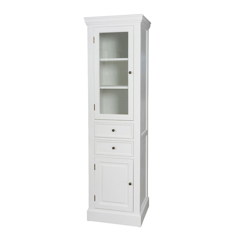 Hamptons Coastal Tall Glass Door 2 Drawer Cabinet