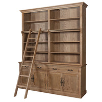 Hamptons Coastal Natural Ash Open Double Buffet and Hutch Bookcase with Ladder