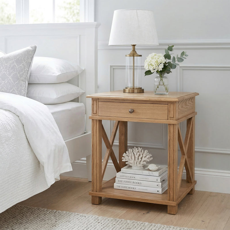 Hamptons Coastal Cross 1 Drawer Bedside Table