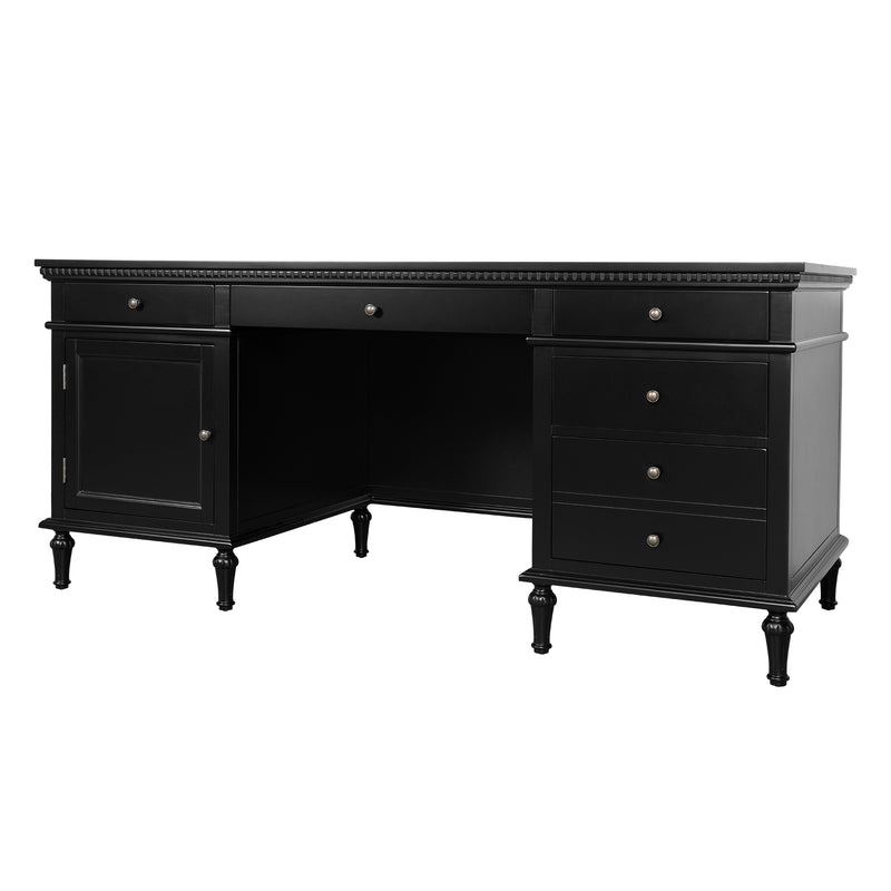 New England Hamptons Executive Desk with Dentil Moulding & Turned Legs – 6 Drawer 1 cupboard Pedestal Study Desk