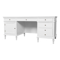 New England Hamptons Executive Desk with Dentil Moulding & Turned Legs – 6 Drawer 1 cupboard Pedestal Study Desk