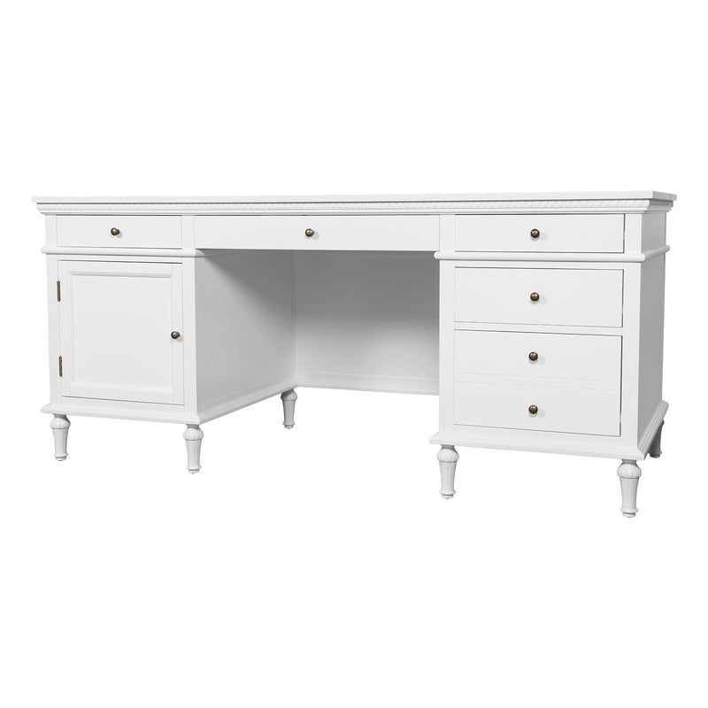 New England Hamptons Executive Desk with Dentil Moulding & Turned Legs – 6 Drawer 1 cupboard Pedestal Study Desk