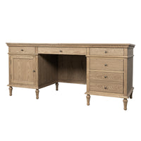 New England Hamptons Executive Desk with Dentil Moulding & Turned Legs – 6 Drawer 1 cupboard Pedestal Study Desk