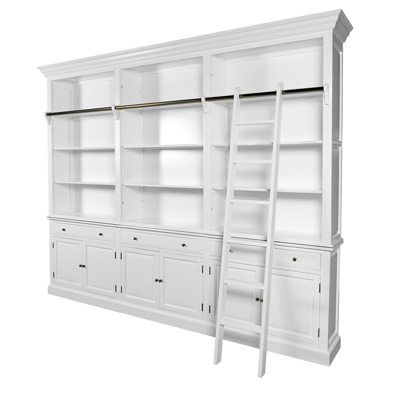 Hamptons Halifax 3 Bay Buffet and Hutch Bookcase with Ladder