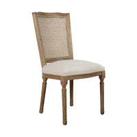 Set of 2 French Provincial / Hamptons Classic Oak Dining Chair with Natural Rattan Cane Back & Beige White Cushion