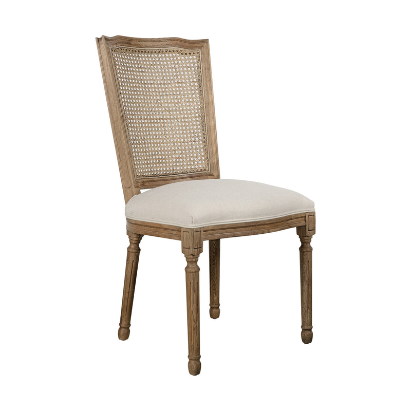 Set of 2 French Provincial / Hamptons Classic Oak Dining Chair with Natural Rattan Cane Back & Beige White Cushion
