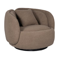 Tulip Blossom Boucle Swivel Lounge Armchair in Soft Butter Cream/Black Sesame/Olive