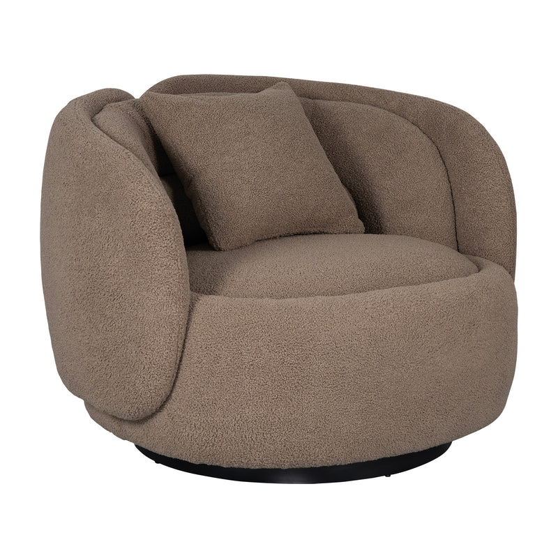Tulip Blossom Boucle Swivel Lounge Armchair in Soft Butter Cream/Black Sesame/Olive