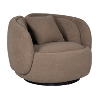 Tulip Blossom Boucle Swivel Lounge Armchair in Soft Butter Cream/Black Sesame/Olive