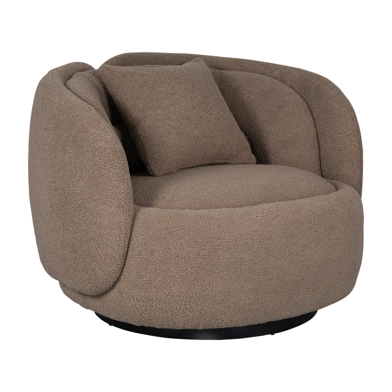 Tulip Blossom Boucle Swivel Lounge Armchair in Soft Butter Cream/Black Sesame/Olive