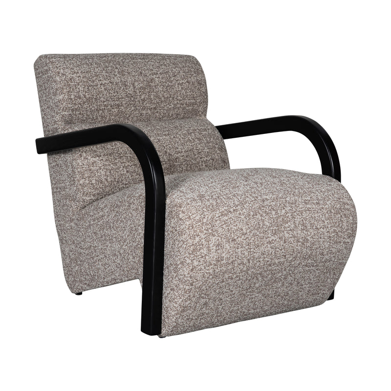 The Mosaic Bouclé Lounge Armchair with Black / Natural Frame in French Mist Grey / Toasted Oatmeal / Butter Cream