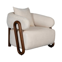 Luna Loop Boucle Armchair with Wooden Armrest in Afternoon Brown / Butter Cream