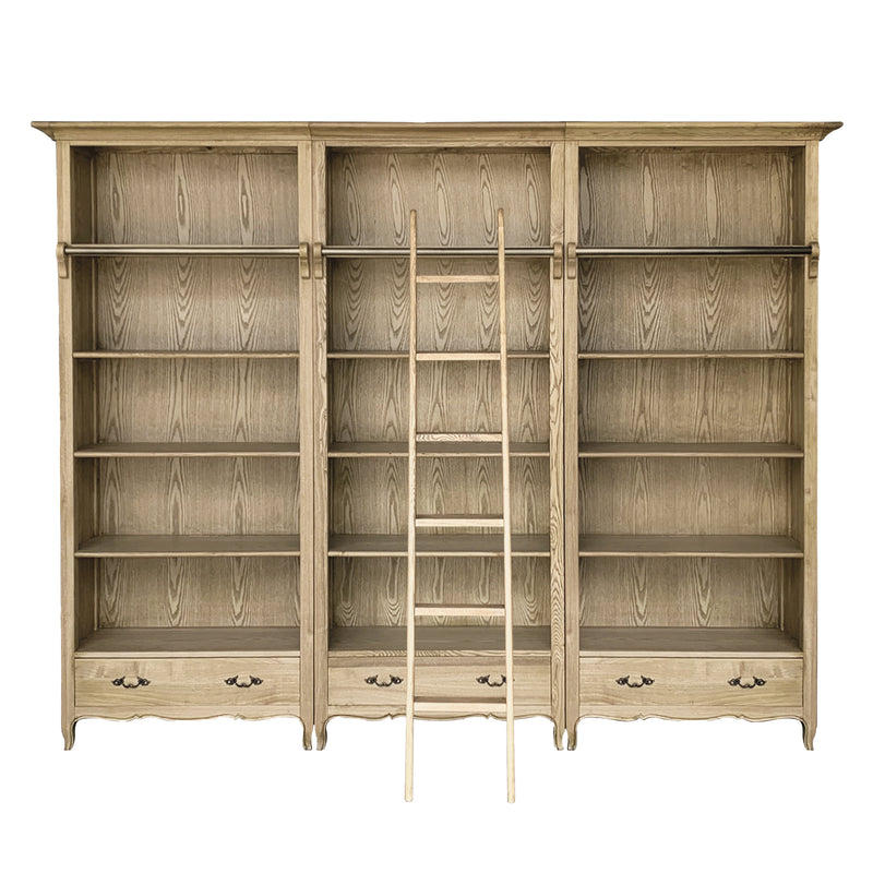 French Provincial Provence Extendable Library Bookcase Natural Ash with Ladder