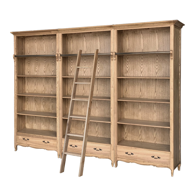 French Provincial Provence Extendable Library Bookcase Natural Ash with Ladder