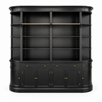 French Provincial Grand Library Bookcase Cabinet with Ladder & Curved Side Detailing Display