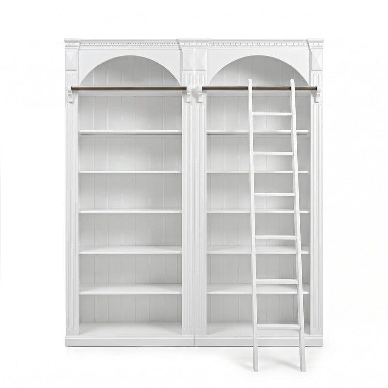 Hamptons Heritage Open Library Arched Extendable Bookshelf/Bookcase with Ladder 100cm - 300cm Wide