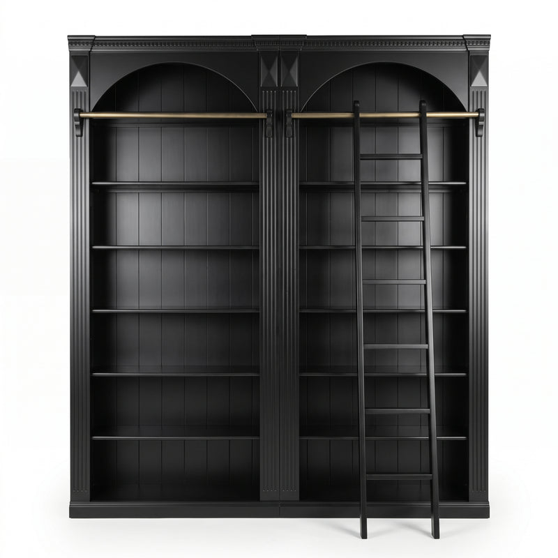 Hamptons Heritage Open Library Arched Extendable Bookshelf/Bookcase with Ladder 100cm - 300cm Wide