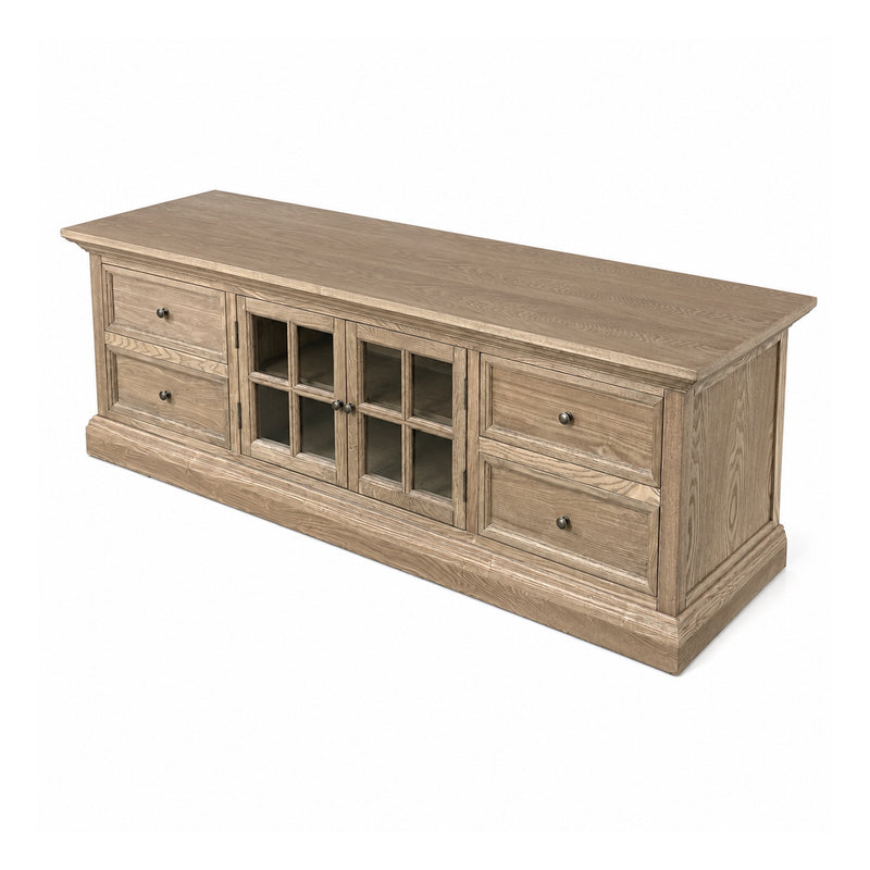 Hamptons Halifax TV Entertainment Unit with 4 Drawers Glass Doors Storage 180cm
