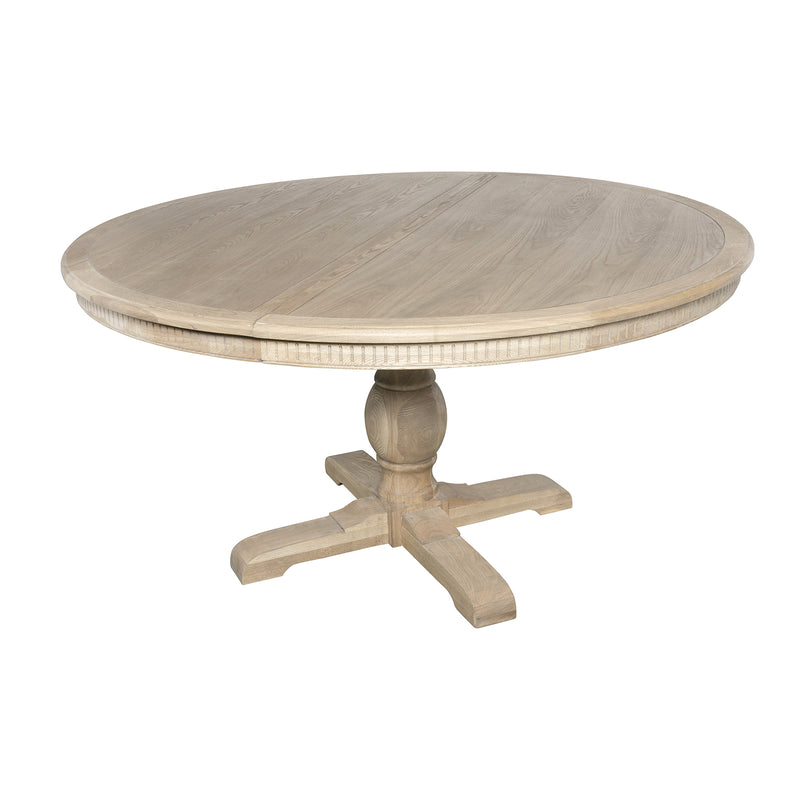 New England Hamptons Round Dining Table with Dentil Molding in Natural Ash Pedestal Base 150cm-190cm