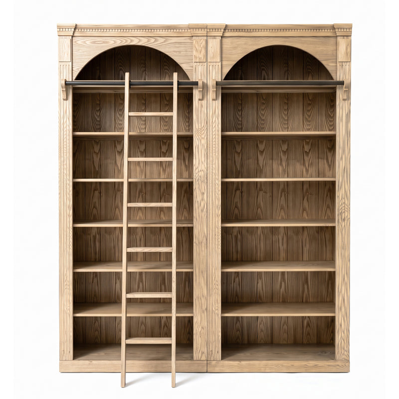 Hamptons Heritage Open Library Arched Extendable Bookshelf/Bookcase with Ladder 100cm - 300cm Wide