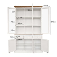 Hamptons Coastal Hutch and Buffet Glass 140cm Display Cabinet with 3 Drawers