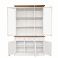 Hamptons Coastal Hutch and Buffet Glass 140cm Display Cabinet with 3 Drawers