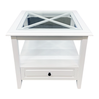 Hamptons Coastal 1 Drawer Glass Cross Side Table