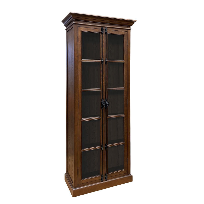 French Provincial Casement Double Door Glass Display Cabinet Bookcase