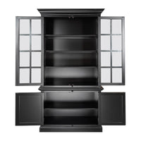 French Provincial Casement Double Glass Door Display Buffet and Hutch Cabinet Bookcase