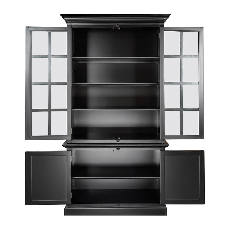 French Provincial Casement Double Glass Door Display Buffet and Hutch Cabinet Bookcase