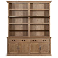 Hamptons Coastal Natural Ash Open Double Buffet and Hutch Bookcase with Ladder